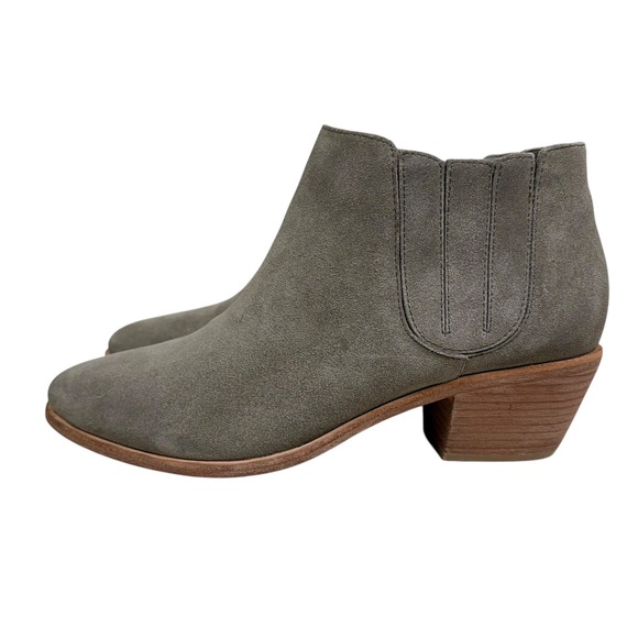 Joie Women Suede Ankle Boots Western Style Stacked Block Heel Taupe Pull On 39.5 - Picture 3 of 11